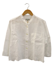 マーガレットハウエル MARGARET HOWELL SHIRTING LINEN シャーティングリネンシャツ 半端袖 スタンドカラー I ホワイト 白 麻 トップス レ