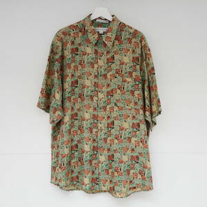 ペリーエリス シルク総柄 半袖シャツ XLサイズ(実寸XXL相当) 90s 00s vintage PERRY ELLIS Silk half sleeve Shirt