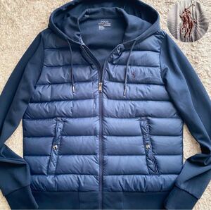 極美品/Lサイズ相当●ポロ ラルフローレン POLO RALPH LAUREN ハイブリッド 切替 ダウンジャケット パーカー ブルゾン ポニー刺繍 ネイビー