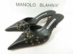 極美品 【マノロブラニク MANOLO BLAHNIK】 SUDANA CRELINO レザー スタッズ パンプス 婦人靴 (レディース) size36 ブラック □30LZ4724□