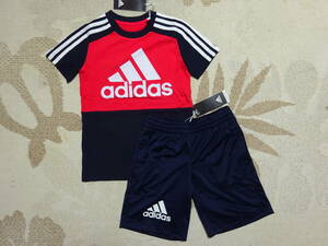 新品★adidas アディダス★130★ビッグロゴ★半袖Ｔシャツ・軽量快適!! ハーフパンツ★上下★レッド/ネイビー★赤/紺★即決★ラスト１点