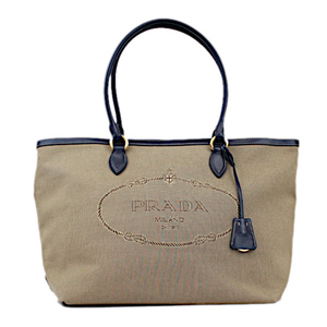 プラダ PRADA キャンバス ジャガード ネイビー ベージュ ロゴ トートバッグ 1BG158