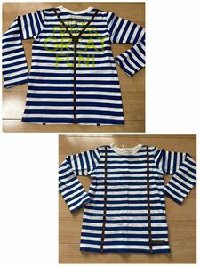 新品breezeブリーズ　テープサスペンダー風ボーダー長袖TシャツロンT130 女の子　男の子　キッズ　子供服　マリンボーダー