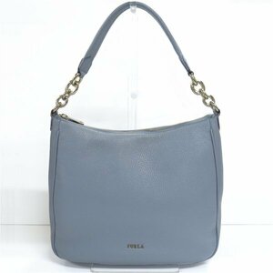 フルラ FURLA レザー ハンドバッグ ライトブルー 水色 チェーン サックスブルー系