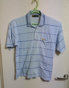 ☆美品・日本製☆Golden Bear by Jack Nicklaus ゴールデンベア ジャックニクラウス 半袖ポロシャツ ストライプ スカイブルー Lサイズ