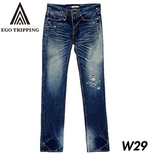 国内正規品■EGO TRIPPING (エゴトリッピング) ダメージ加工 ストレート デニムパンツ W29