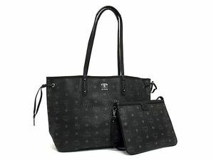 1円 ■美品■ MCM エムシーエム モノグラム ヴィセトス柄 レザー ハンドバッグ トート ショルダー レディース ブラック系 BM3787