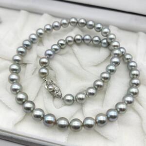 【テリ抜群!!】アコヤ あこや グレー パール ネックレス 7mm〜7.5mm 42cm WGK14 刻印 29.8g 本真珠 akoya pearl jewelry necklace