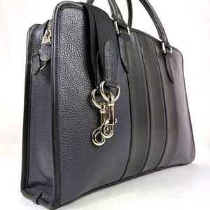 1円《美品×定価約10万円》COACH コーチ 2way ビジネスバッグ ブリーフケース　シボ革　F72308 ネイビー×ブラック　PC可　A4可　レザー