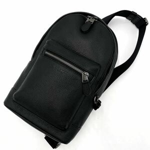 1円【現行】COACH コーチ ショルダーバッグ トート ボディバッグ ウエストポーチ ロゴ型押し メンズ オールレザー 本革 ブラック 斜め掛け