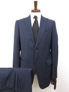 美品【アルマーニコレツィオーニ ARMANI COLLEZIONI】SCVMGB SC212 Mライン 2ボタン スーツ (メンズ) size46 ネイビー系 織柄 ◯32RMS0440