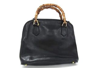 1円 ■美品■ GUCCI グッチ 000 2214 0290 バンブー レザー ハンドバッグ トート レディース ブラック系 FL1468