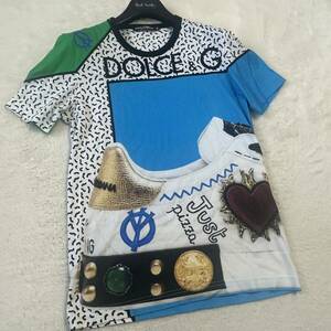 【極美品/希少デザイン】DOLCE&GABBANA ドルチェ&ガッバーナ ドルガバ 半袖 Tシャツ デカロゴ スニーカー コイン 総柄 イタリア製 夏 46 M