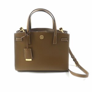 未使用品★トリ―バーチ WALKER SMALL SATCHEL ロゴ金具付 2way レザー ショルダーバッグ/ハンドバッグ BISTRO BROWN 袋付 レディース