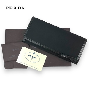 【IT6VHWSJ6FK6】超美品 PRADA プラダ 二つ折り財布 1M0201 ナイロン レザー ブラック リボンモチーフ 長財布 1M0201