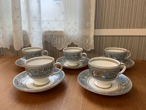 【美品】WEDGWOOD FLORENTINEウェッジウッド フロレンティーン ターコイズ 兼用カップ&ソーサー C/S C&S 5客セット まとめて