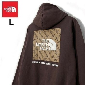 1円～!売切!【正規新品】THE NORTH FACE BOX NSE PULLOVER HOODIE パーカー US限定 ボックスロゴ 裏起毛 登山 グラフィック(L)茶 181130-30