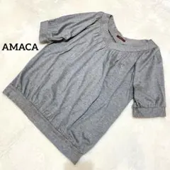 美品【AMACA】カットソー　トップス　Tシャツ　Ｖネック　グレー　リネン　麻混