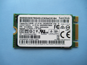 SanDisk製 M.2 NGFF (SATA) 16GB SSD / SDSA6MM-016G　レノボ FRU No. 04X4456　（使用時間：12時間）