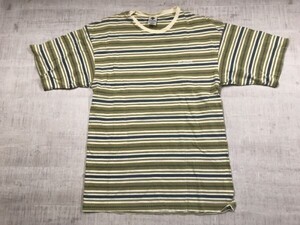 コロンビア Columbia オールド アウトドア アメカジ 古着 ジャガード ボーダー 半袖Tシャツ カットソー メンズ S カーキ系