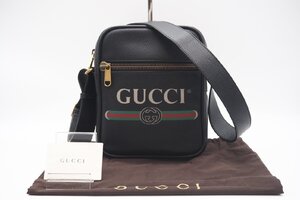 ☆安心の３大保証☆ ABランク ≪GUCCI グッチ/ショルダーバッグ≫ 523591 レザー ロゴプリント メッセンジャーバッグ ブラック 美 送料無料