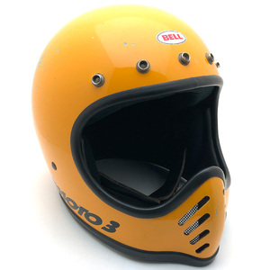 送料無料 BELL MOTO3 初期型 YELLOW 58cm/ベルモト3ビンテージヘルメット黄イエローvmxオフロードフルフェイスモトスターstarmoto4旧車70s