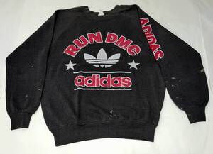 80s～ vintage adidas RUNDMC スウェット 黒 Sサイズ ～Mサイズ 80年代 ビンテージ トレフォイル HIPHOP 