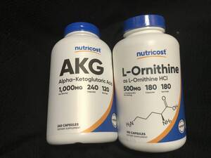 大容量 オルニチン 500mg 180カプセル AKG アルファケトグルタル酸 1000mg 240カプセル Nutricost アミノ酸 筋肉 睡眠 アルギニン