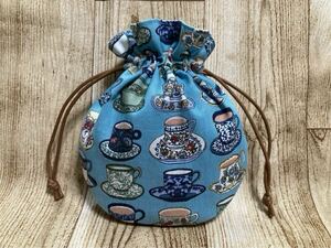 巾着袋 巾着ポーチ ティーカップ　丸底　ハンドメイド 手作り　ミニ巾着　drawstring bag handcrafted