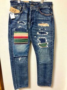 【新品タグ付】POLO RALPH LAUREN ポロラルフローレン/VARICK SLIM STRAIGHTデニムパンツ（30）パッチワーク/ダメージ/リペア加工/ジーンズ