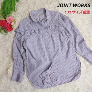 JOINT WORKS フリル飾り・ドット刺繍&格子柄・長袖ブラウス サイズ表記なし 比翼 82114