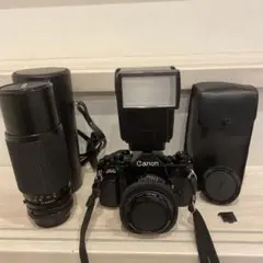 【現状品】Canon A-1  フィルムカメラ　レンズ　ストロボ&望遠レンズ付き