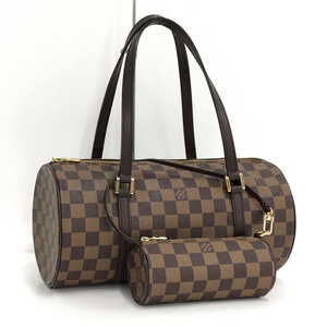 【中古】LOUIS VUITTON パピヨン 30 ハンドバッグ ポーチ付き ダミエ エベヌ N51303