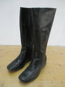 クラークス■SAFFLE Black Leather UK5(24㎝) サイドジップロングブーツ