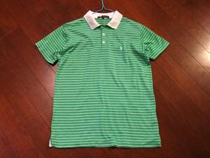 RALPH LAUREN GOLF ラルフローレンゴルフ * 緑×白ボーダー半袖シャツ * 綿100％ポロシャツ * ナイガイ製サイズＳ