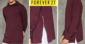 新品★ FOREVER21 サイドジップ ロング丈パーカー ワイン S　重ね着にオススメ 限定1点