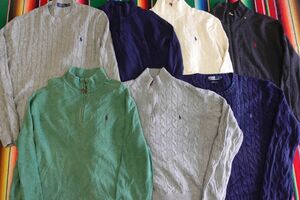 PICK-KNT90 ラルフローレン Ralph Lauren コットンニットセーターMIX ワンポイント￥1～ビンテージUSA古着卸セット業者まとめ売り