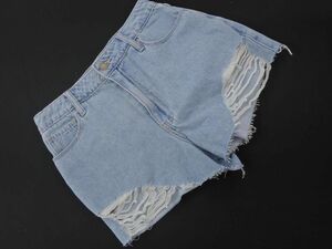 Hollister ホリスター ダメージ加工 ショート デニムパンツ sizeW27/水色 ■◆ ☆ eec1 レディース