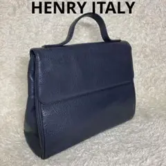 HENRY ITALY ネイビー レザー ハンドバッグ