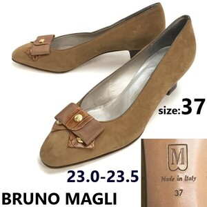 イタリア製★ブルーノマリ/BRUNO MAGLI★ヌバックレザー/リボン/パンプス【37/23.0-23.5/茶/brown】shoes/pumps/high heels◆sQ-621