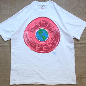 レア1990s Fashion Victim地球Earth Savers ヴィンテージTシャツ 球体 アートUSA製アメリカ 宇宙 グラフィック デザインSTUDIO Qキャンディ