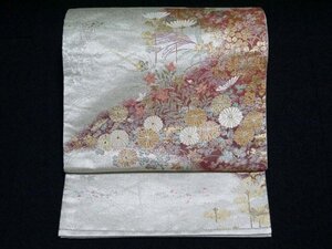 【KIRUKIRU】美品 綴れ織 袋帯 正絹 金糸 銀糸 シルバー 秋の植物 菊 ススキ 萩 桔梗 着物 和装 着付け 呉服 訪問着 色無地 付下げ 留袖