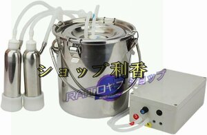 電気搾乳機キット、牛と羊の電動搾乳器 ステンレス製バレル搾乳機真空ポンプヤ、10L ポータブルステンレス鋼家庭用高構成ダブルヘッド