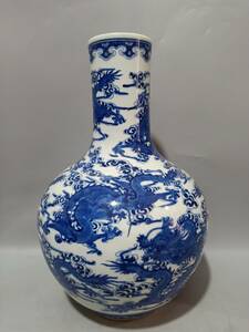 【聚寶齋*陶瓷器*九龍紋天球瓶】置物 賞物 中国時代美術 時代物
