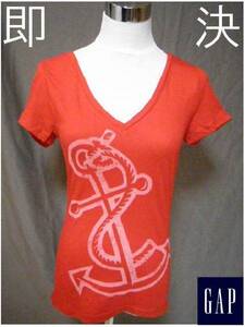 即決 USA正規店舗購入GAP大胆VネックTシャツUS Sサイズ(RED)新品