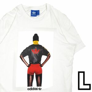 【視線を奪うアート】　adidas　アディダス　Tシャツ 半袖 フロントプリント トレフォイル ストリートエッジ　白　L