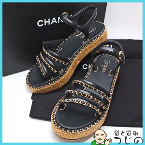 CHANEL サンダル Sandals チェーンストラップ G35779 #35 22cm ココマーク ブラック シャネル すべり止めソール張替え 質屋