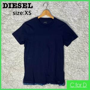 ★DIESEL★XSサイズ 半袖 Tシャツ ディーゼル メンズ 紺 ネイビー デニム生地 ロゴ トップス カジュアル 古着 ヴィンテージ T036