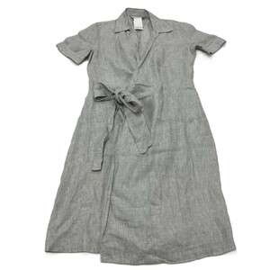 マックスマーラ MAX MARA ラップ ワンピース リネン RN73136/CA12177 グレー 38 麻 白タグ レディース