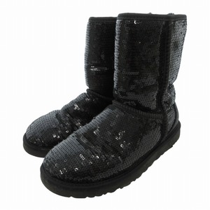 アグ オーストラリア UGG australia ムートンショートブーツ シューズ スパンコール ロゴ 23.0cm 黒 ブラック /FT 1023 IBO57